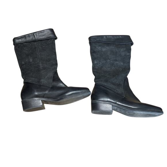 Vintage Markon Suela Leather Floral Embossed Riding Boots Black Cowboy Western - Picture 3 of 7